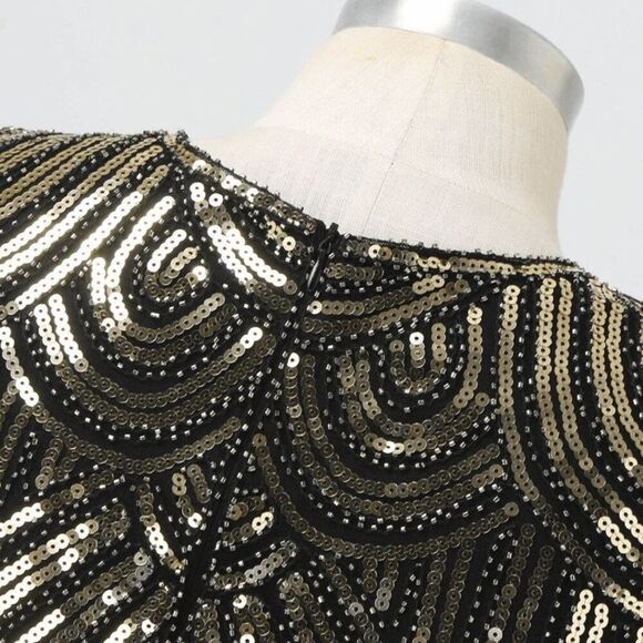 ✨ Flapper Great Gatsby 1920s Retro Tassel Fringe Gold Sequin Dress SIZE XL NEW - Picture 9 of 15